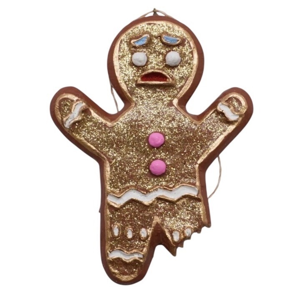 Cody Foster Christmas Gingerbread Man Ornament Gingy Shrek Glitter Glass NWT